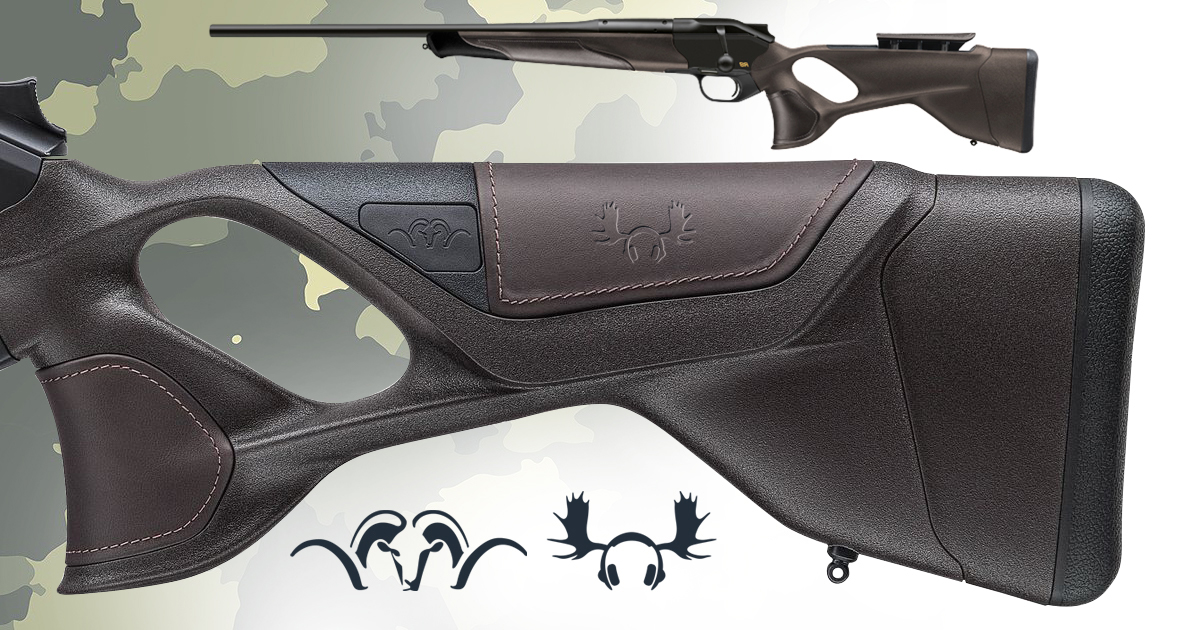 Jegerpodden logo på baksiden av en jaktrifle.