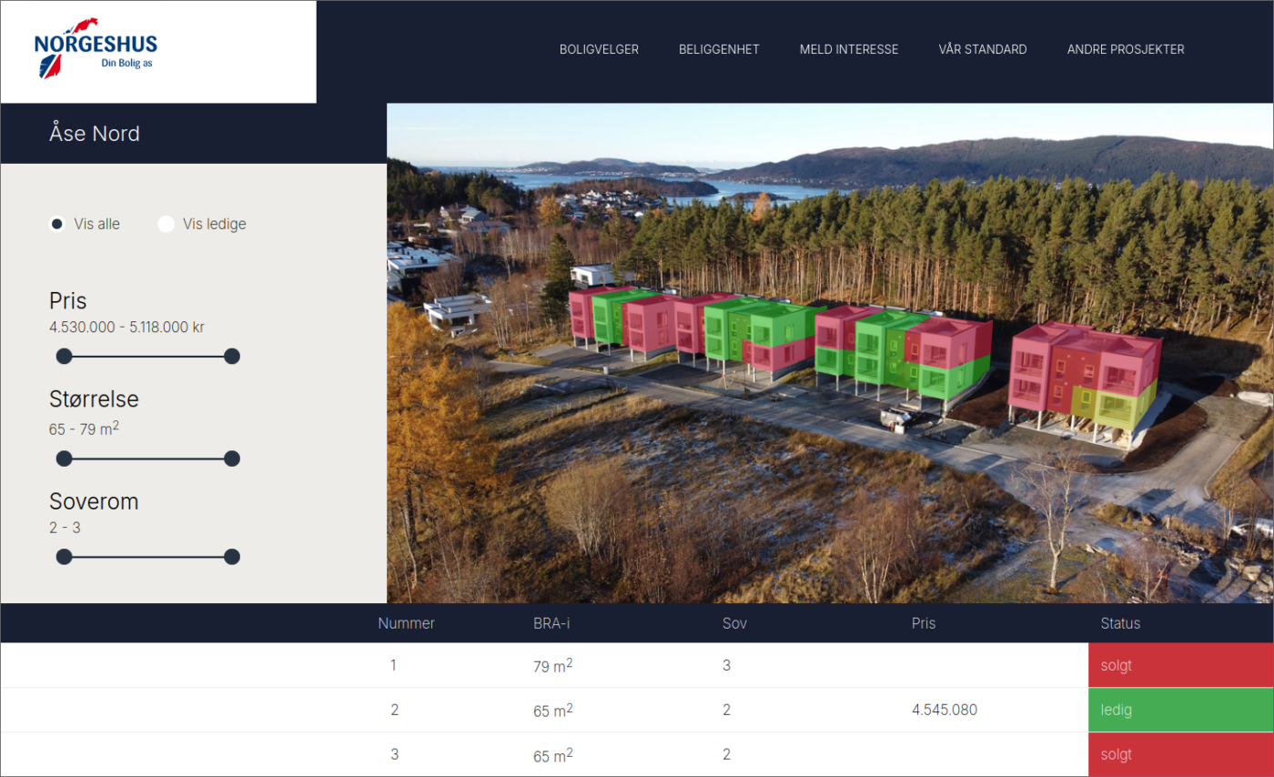 Eksempel på boligvelgeren for et utvalgt prosjekt.