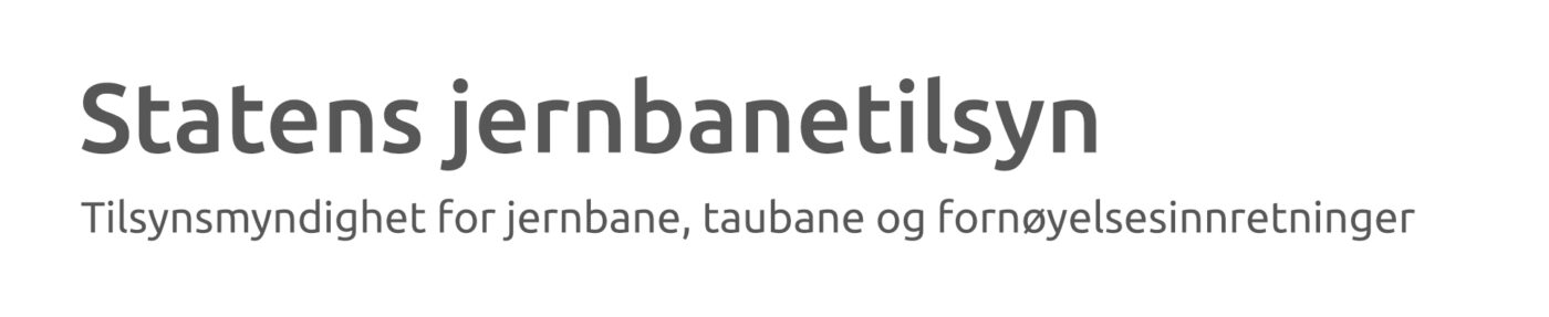 Hvit bakgrunn med teksten: "Statens jerbanetilsyn", "Tilsynsmyndighet for jerbane, taubane og fornøyelsesinnretninger"